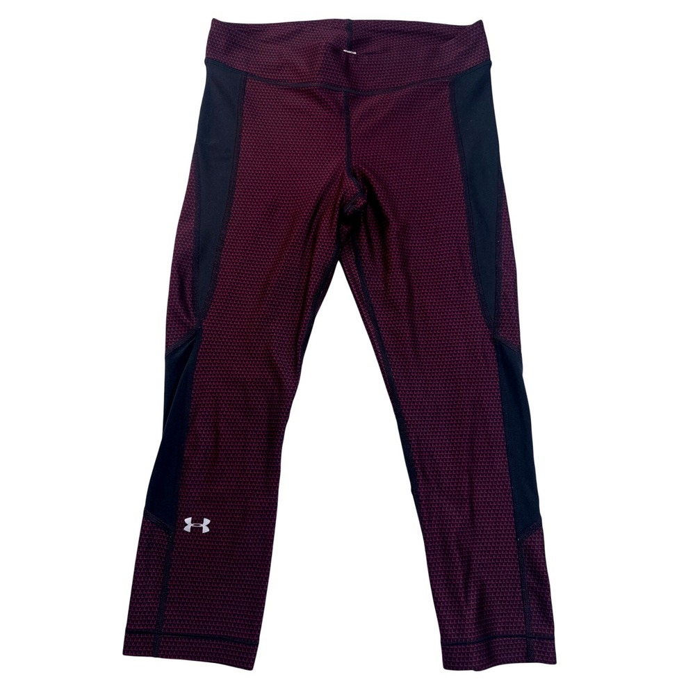 Under Armour HeatGear Womens Burgundy Black Geometric Crop Leggings Small